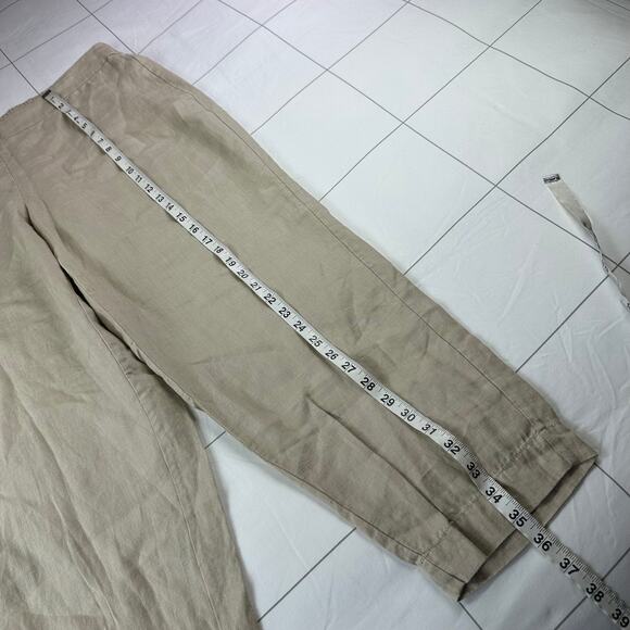 Eileen Fisher Pants Women Large Petite Cream Organic Linen Ankle Pull On Natural - Picture 9 of 10